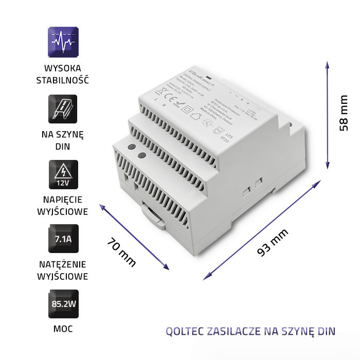 Qoltec DIN-Schienen-Netzteil 50922 | 85.2W | 12V | 7.1A | Grau