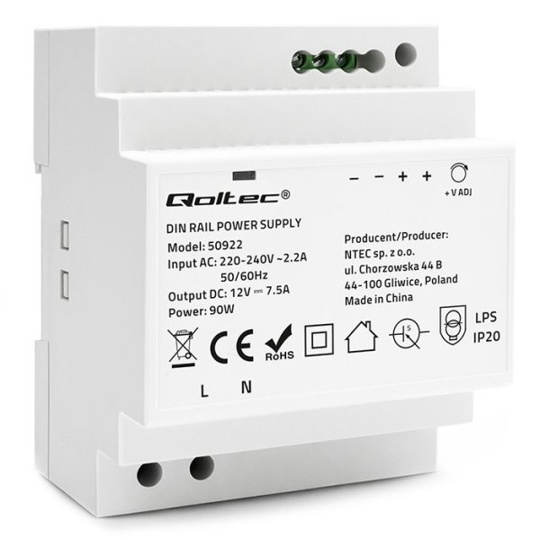 Qoltec DIN-Schienen-Netzteil 50922 | 85.2W | 12V | 7.1A | Grau