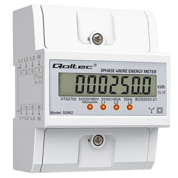 Qoltec DIN-Energiezähler 50992 | 400V | 100A | LCD | 4P
