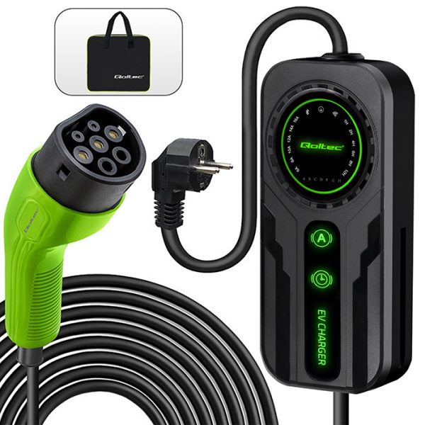 Qoltec Typ-2-EV-Ladegerät 52468 | 3.5kW | 230V | 16A | 5m | SCHUKO 16A | LCD
