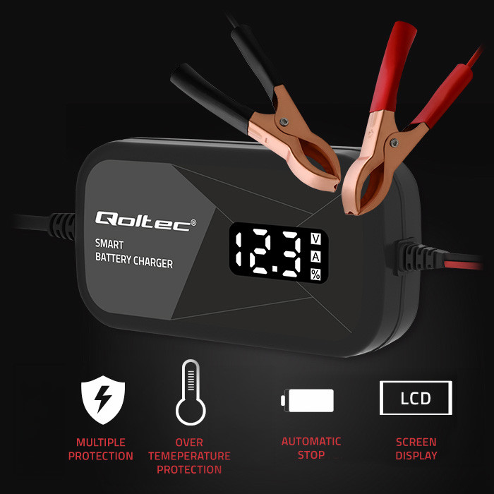 Qoltec Batterieladegerät mit Reparaturfunktion 52492 | 12V | 2A | LCD