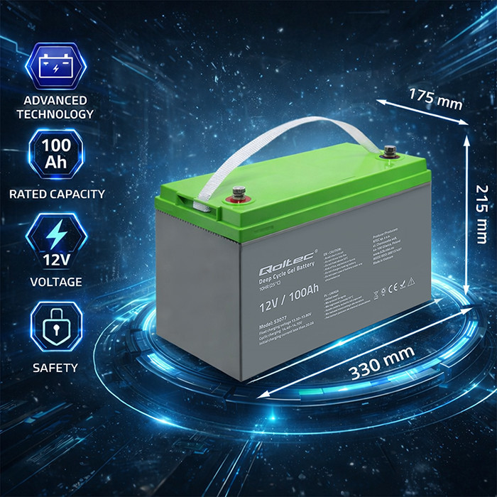 Qoltec Deep-Cycle-GEL-Batterie 53077 | 12V | 100Ah | 30.5kg