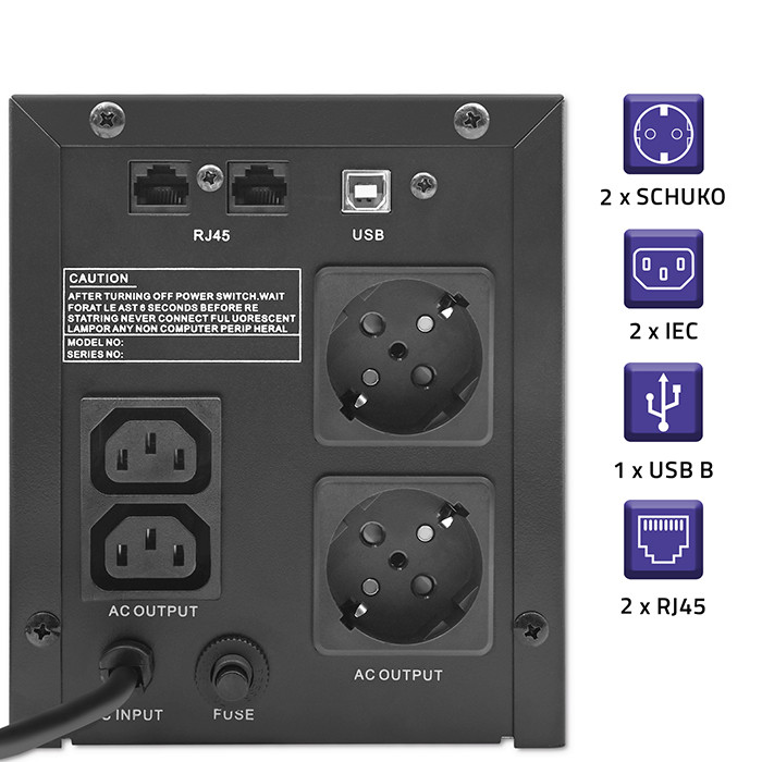 Qoltec Line-Interactive-USV Monolith 53770 | 1500VA | 900W | LCD | USB | RJ45