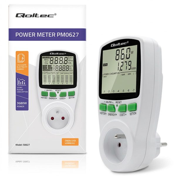 Qoltec Strommessgerät PM0627 50627 | 3680W | 16A | LCD