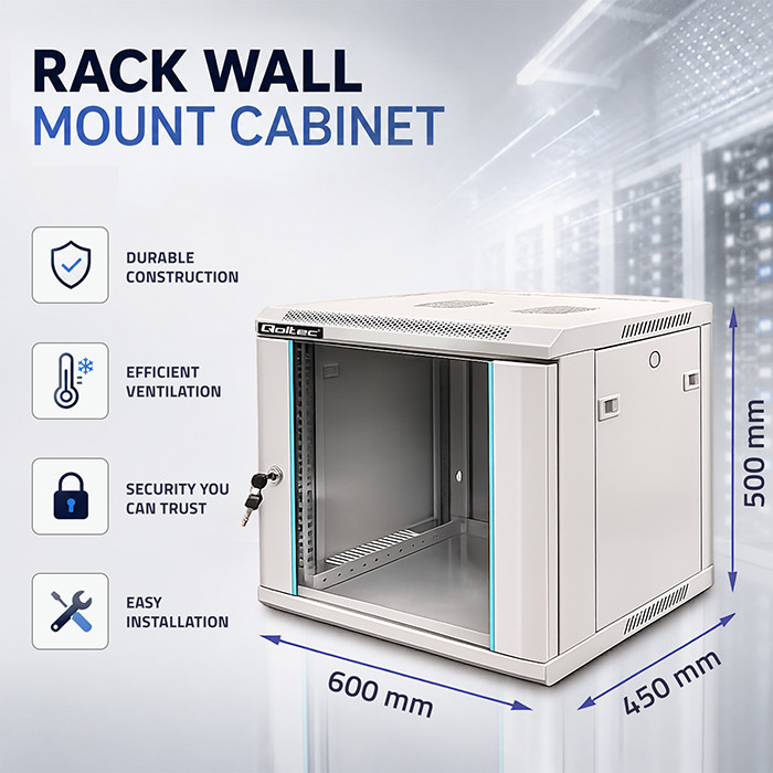 Qoltec 19-Zoll-Netzwerkschrank 54484 | 9U | 600 x 500 x 450 | Grau