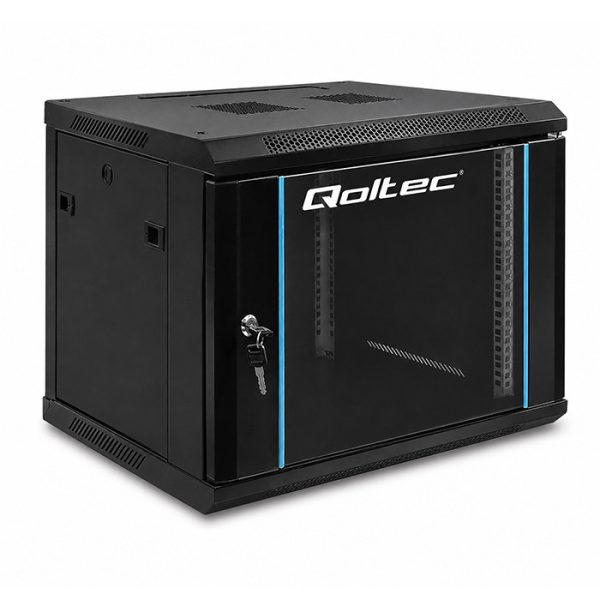 Qoltec 19-Zoll-Netzwerkschrank 54463 | 9U | 600 x 500 x 450 | Schwarz