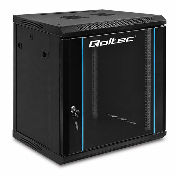 Qoltec 19-Zoll-Netzwerkschrank 54464 | 12U | 600 x 635 x 450 | Schwarz