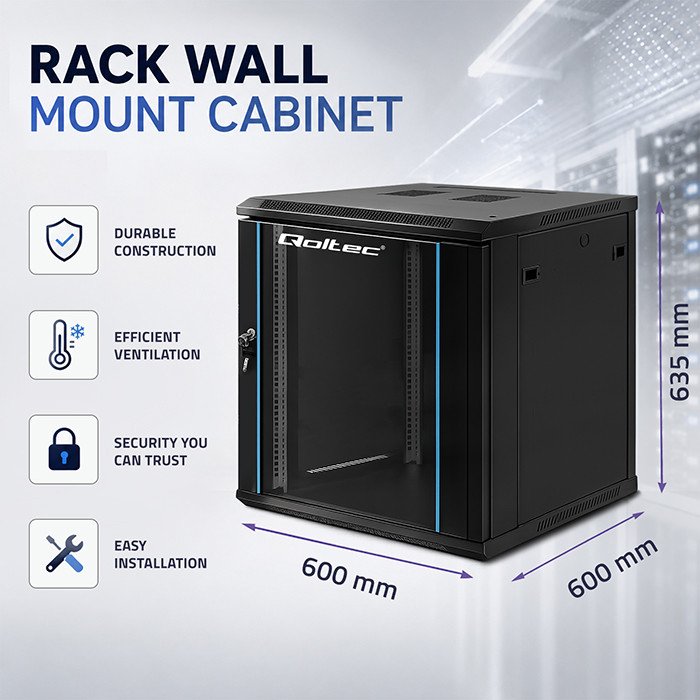 Qoltec 19-Zoll-Netzwerkschrank 54467 | 12U | 600 x 635 x 600 | Schwarz