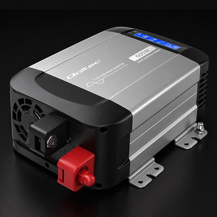 Qoltec Reiner-Sinus-Wechselrichter 52687 | 12V | 230V | 600W | 300/600W | LCD | USB