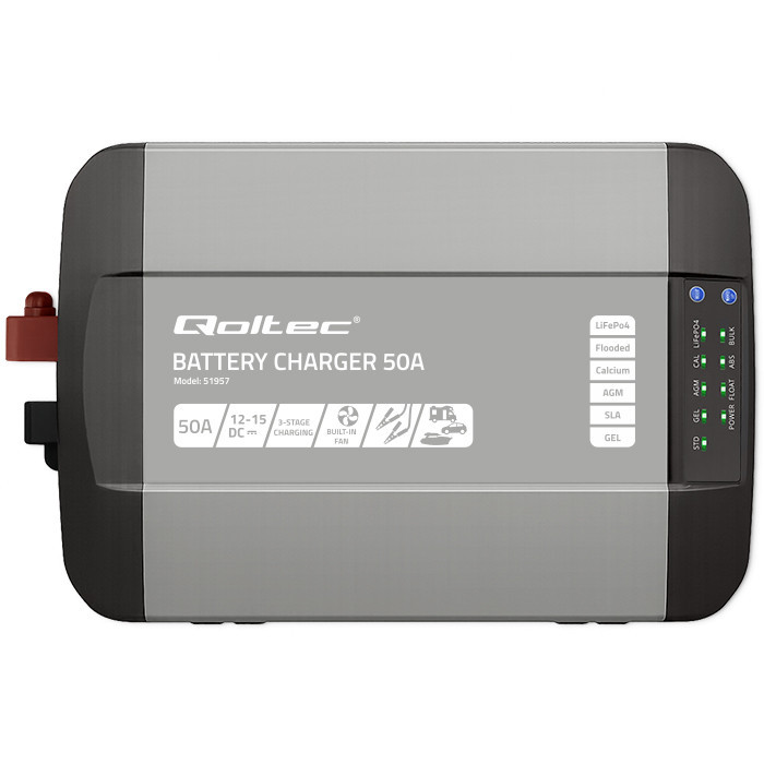 Qoltec Smart Monolith charger for LiFePO4 AGM GEL SLA batteries | 50A | 12V