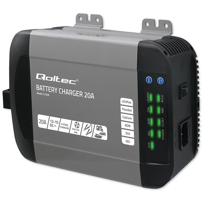 Qoltec Smart Monolith charger for LiFePO4 AGM GEL SLA batteries | 20A | 12V