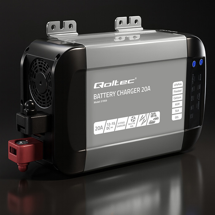 Qoltec Smart Monolith charger for LiFePO4 AGM GEL SLA batteries | 20A | 12V