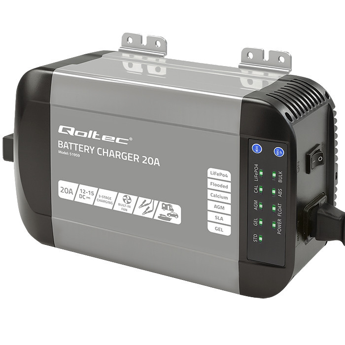 Qoltec Smart Monolith charger for LiFePO4 AGM GEL SLA batteries | 20A | 12V
