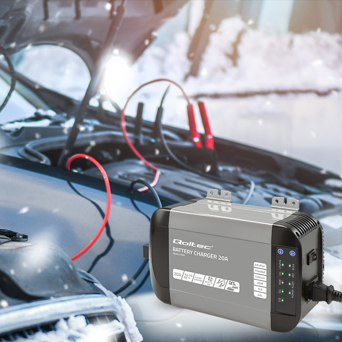 Qoltec Smart Monolith charger for LiFePO4 AGM GEL SLA batteries | 20A | 12V
