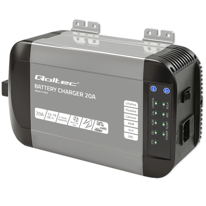 Qoltec Smart Monolith charger for LiFePO4 AGM GEL SLA batteries | 20A | 12V