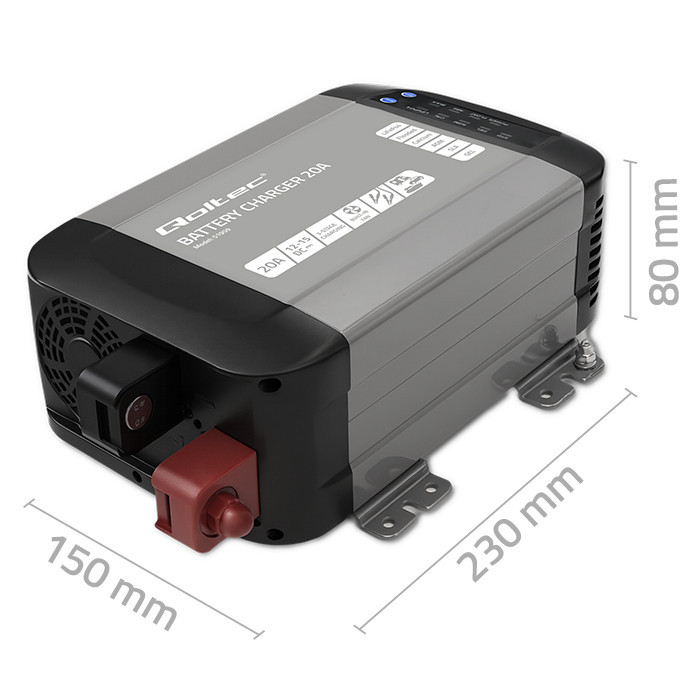 Qoltec Smart Monolith charger for LiFePO4 AGM GEL SLA batteries | 20A | 12V