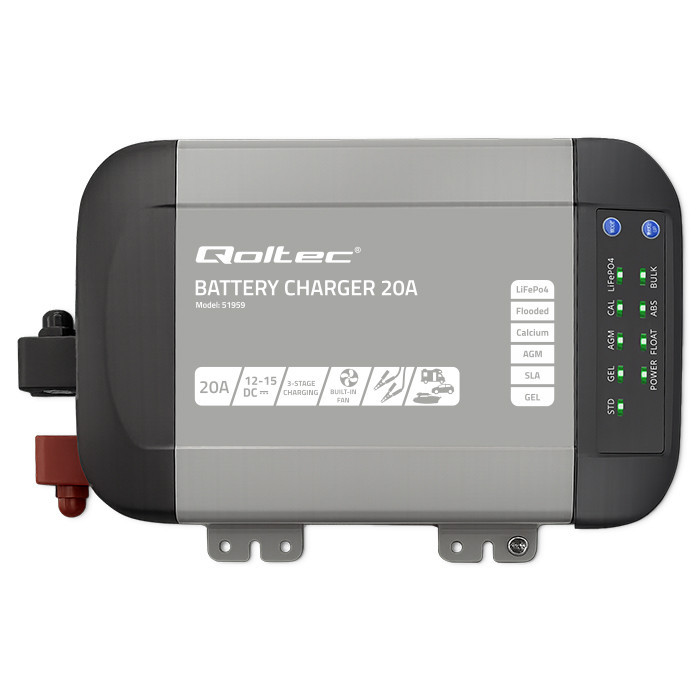 Qoltec Smart Monolith charger for LiFePO4 AGM GEL SLA batteries | 20A | 12V