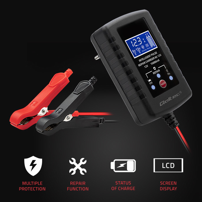 Qoltec Batterieladegerät mit Reparaturfunktion 52426 | 6V | 12V | 2A