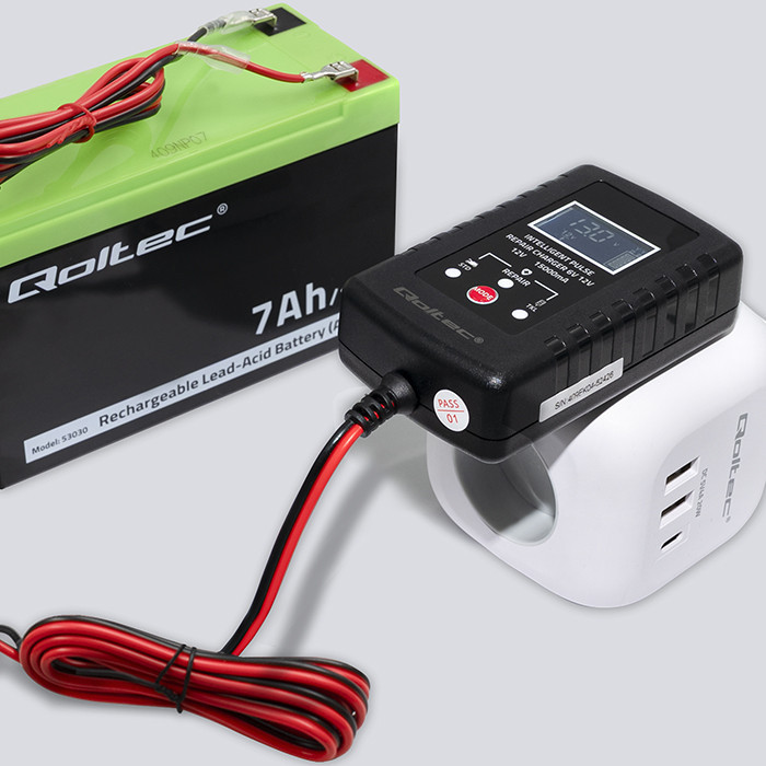 Qoltec Batterieladegerät mit Reparaturfunktion 52426 | 6V | 12V | 2A