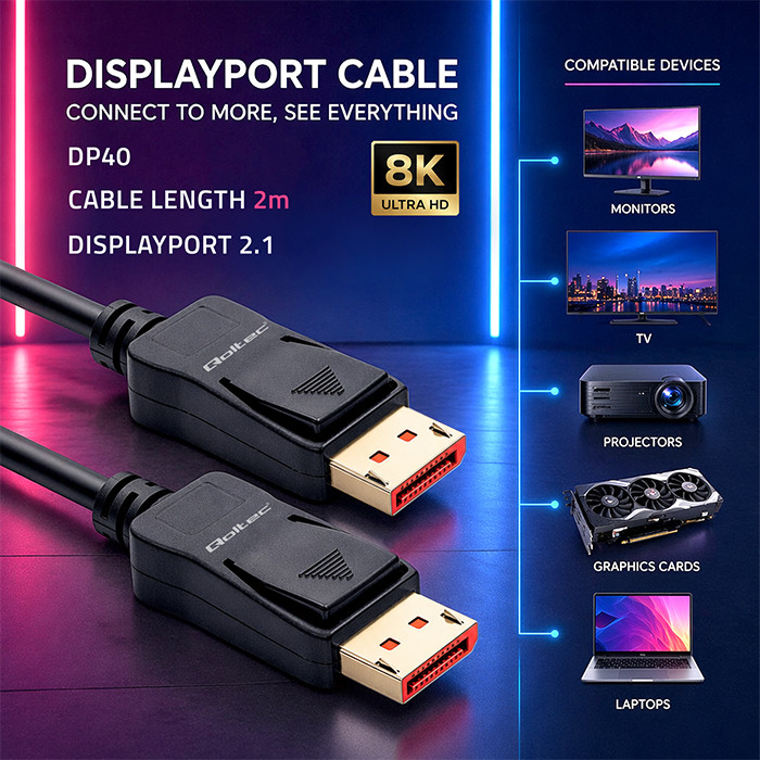 Qoltec DisplayPort-Kabel 52732 | 2m | 8K | 40G
