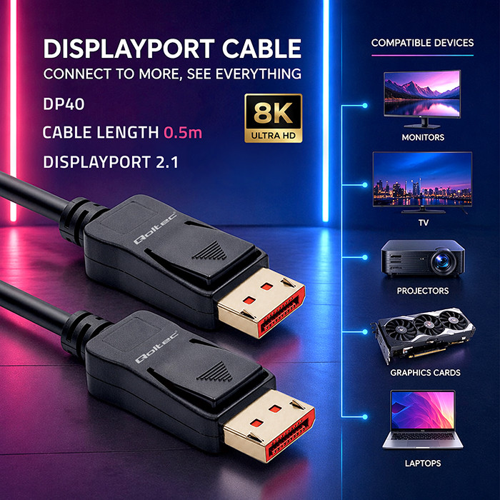 Qoltec DisplayPort-Kabel 52730 | 0.5m | 8K | 40G