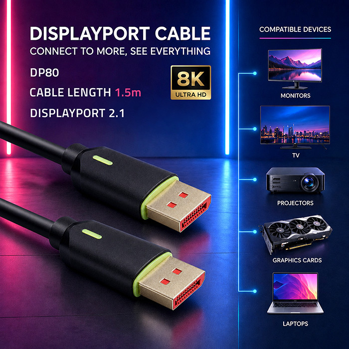 Qoltec DisplayPort-Kabel 52739 | 1.5m | 8K | 80G
