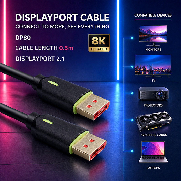 Qoltec DisplayPort-Kabel 52738 | 0.5m | 8K | 80G