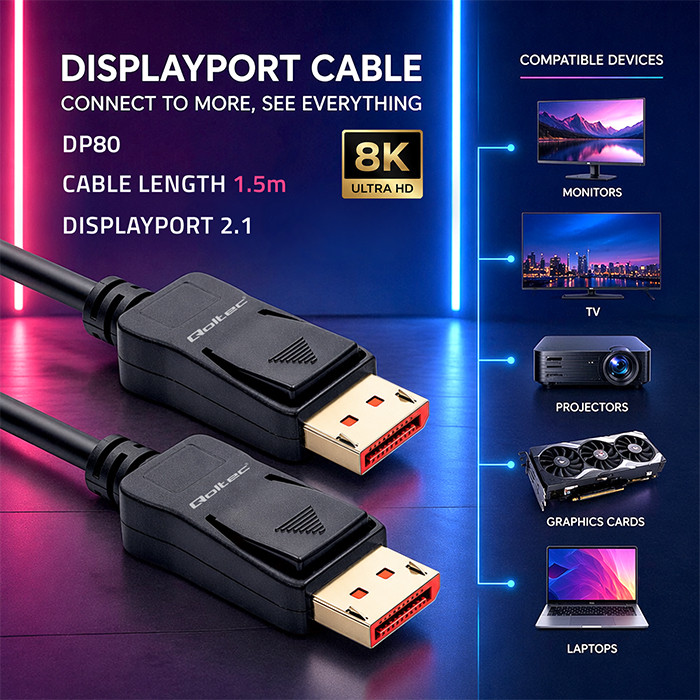 Qoltec DisplayPort-Kabel 52734 | 1.5m | 8K | 54G