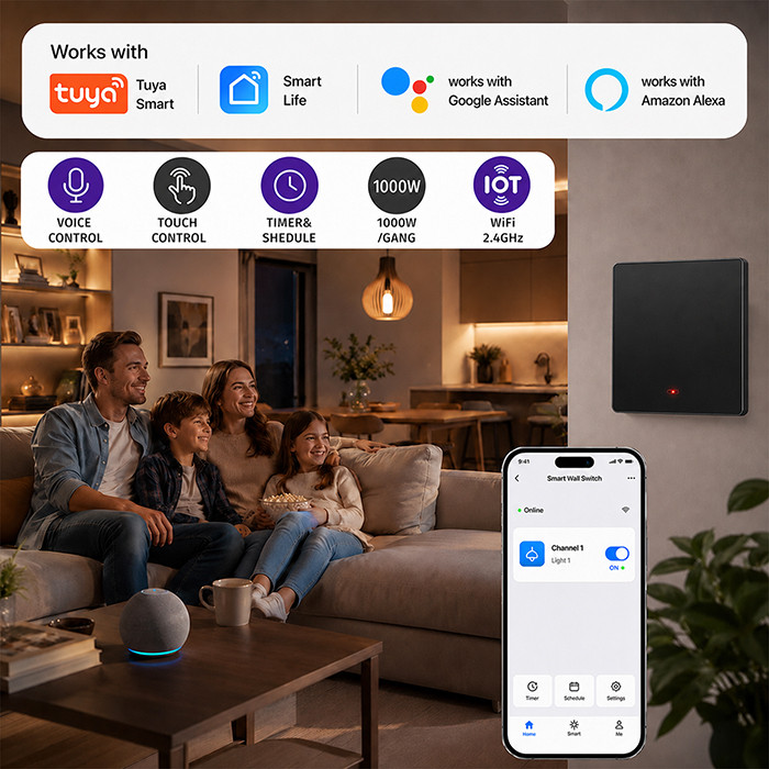 Qoltec WLAN-Lichtschalter 52722 | Schwarz