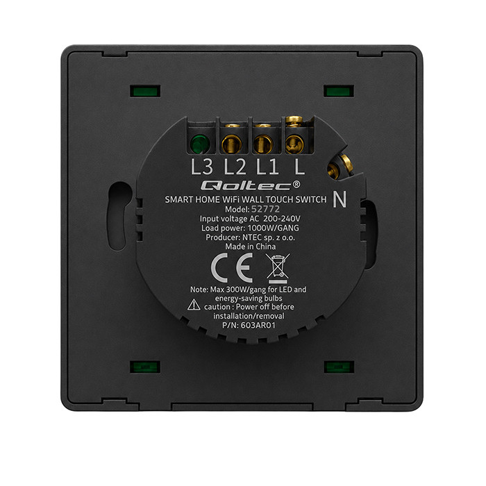 Qoltec WLAN-Lichtschalter 52722 | Schwarz