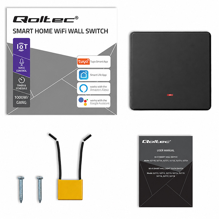 Qoltec WLAN-Lichtschalter 52722 | Schwarz