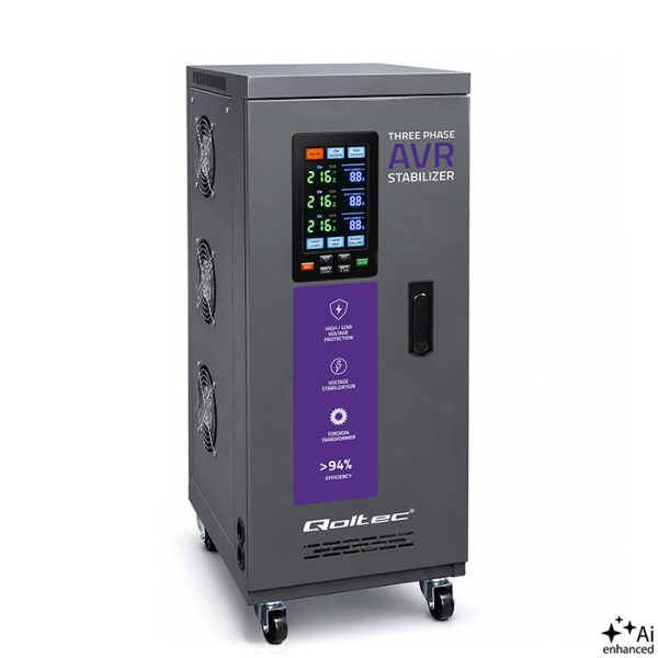 Qoltec Dreiphasiger AVR-Spannungsstabilisator Expert Line 51906 | 10kVA | LCD