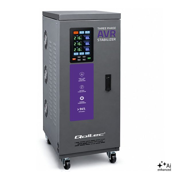 Qoltec Dreiphasiger AVR-Spannungsstabilisator Expert Line 51909 | 30kVA | LCD