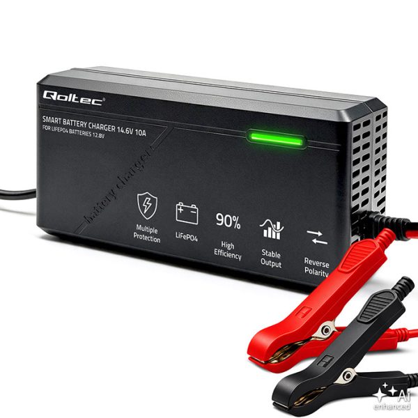 Qoltec Spezialladegerät für 12V LiFePO4 Akkus | 10A | PF 0.9 | LED | Intelligentes Laden