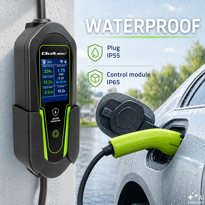 Qoltec Typ-2-EV-Ladegerät 53180 | 3.5kW | 230V | 16A | 5m | SCHUKO 16A | LCD