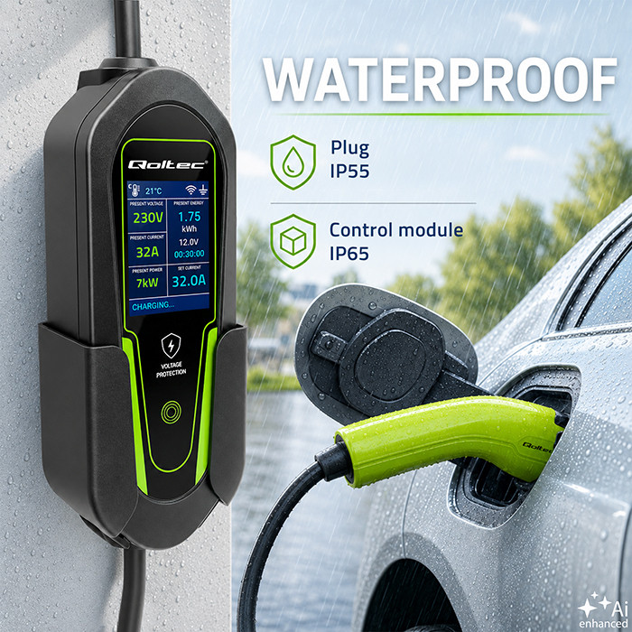 Qoltec Typ-2-EV-Ladegerät 53181 | 7kW | 230V | 32A | 5m | LCD