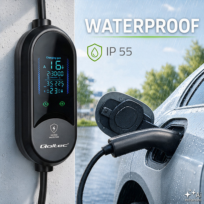 Qoltec Typ-2-EV-Ladegerät 53182 | 3.5kW | 230V | 16A | 5m | SCHUKO 16A