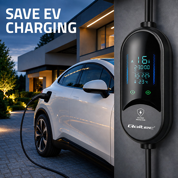 Qoltec Typ-2-EV-Ladegerät 53182 | 3.5kW | 230V | 16A | 5m | SCHUKO 16A