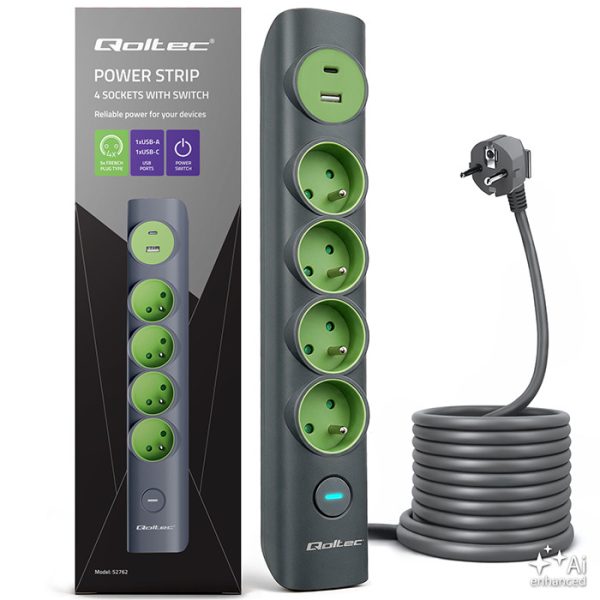 Qoltec Steckdosenleiste mit Überspannungsschutz 52762 | 15W | 12W | 1.8m