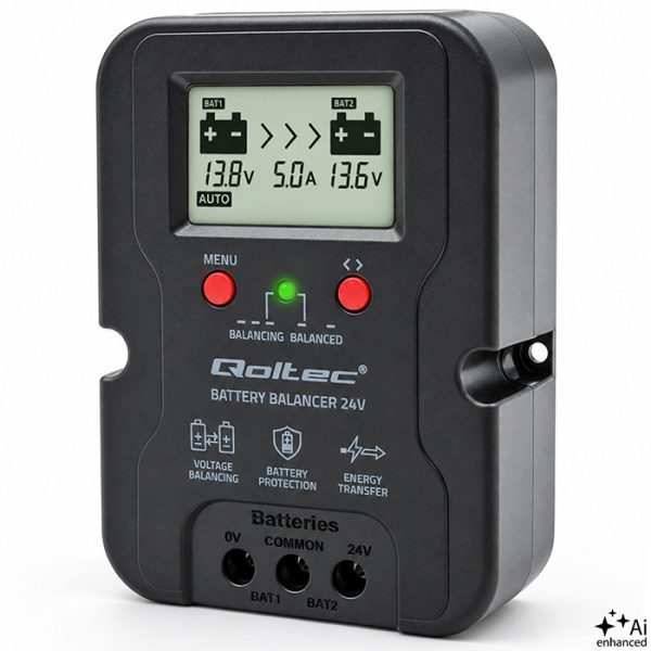 Qoltec Spannungsausgleicher für 24V-Batterien 2 x 12V | 5A | AGM GEL LiFePO4 | LCD