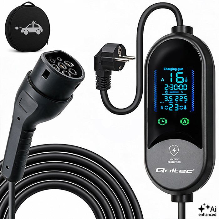 Qoltec Typ-2-EV-Ladegerät 53182 | 3.5kW | 230V | 16A | 5m | SCHUKO 16A