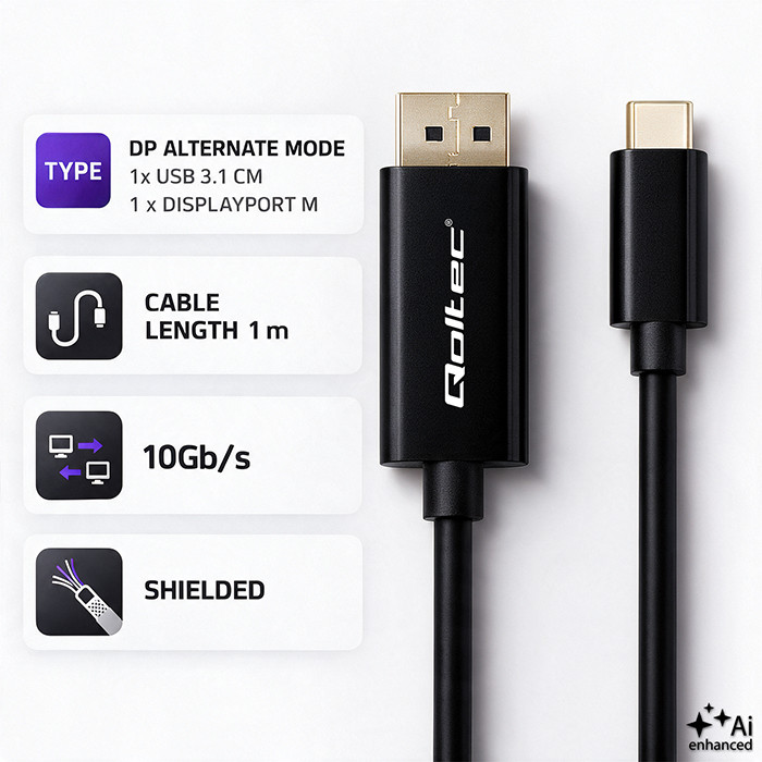 Qoltec USB-C-Kabel 50412 | 1m | 5K