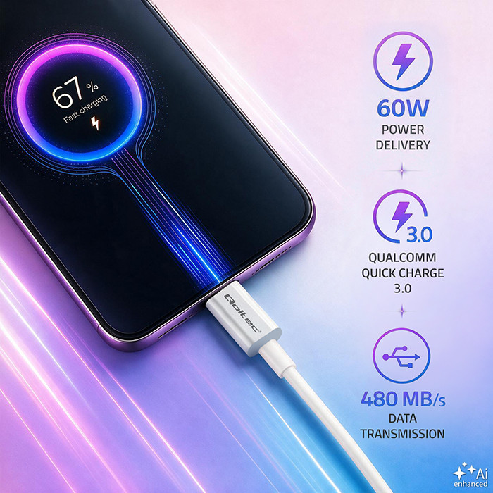 Qoltec USB-C-Kabel 52359 | 60W | 1m | Weiß