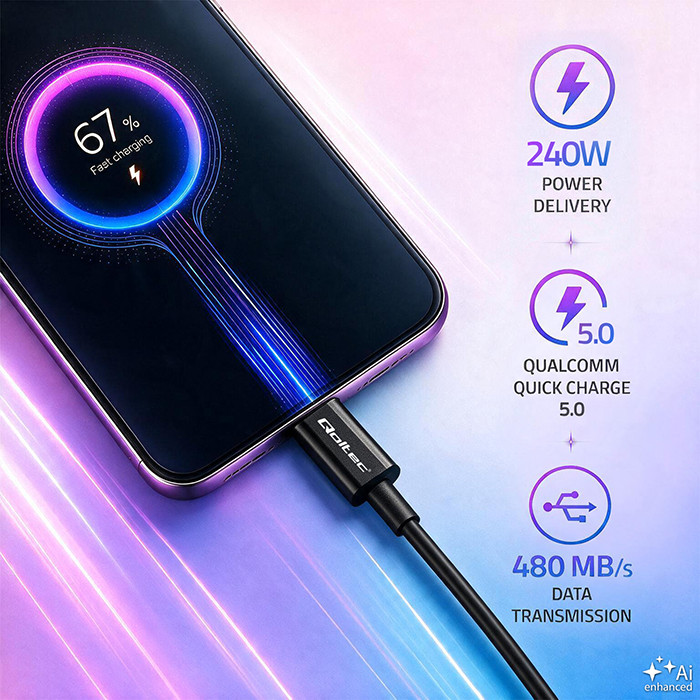 Qoltec USB-C-Kabel 52361 | 240W | 1m | Schwarz