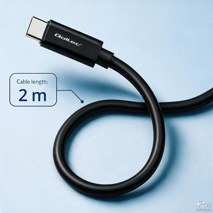 Qoltec USB-C-Kabel 52345 | 2m | Schwarz