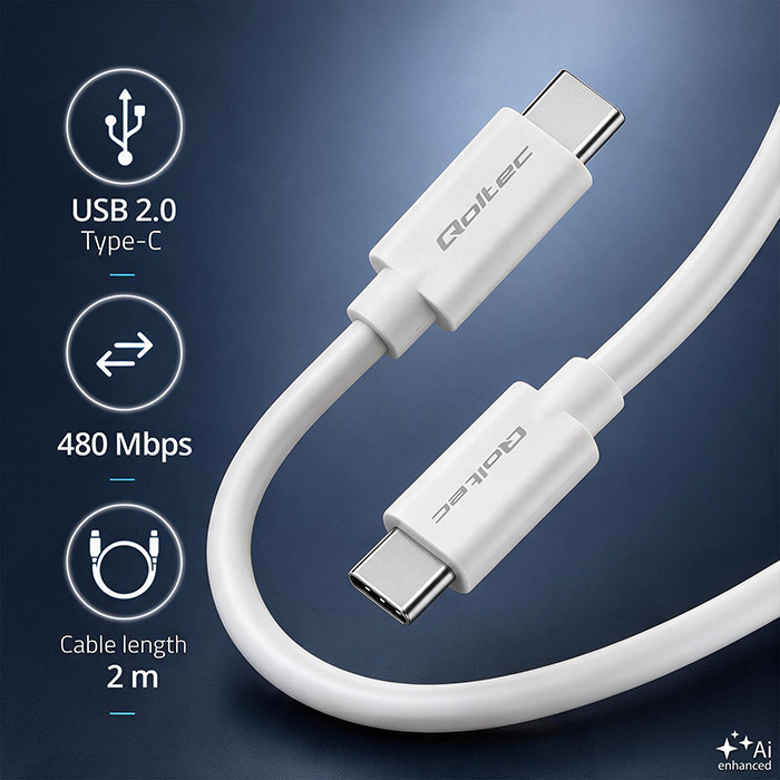 Qoltec USB-C-Kabel 52346 | 2m | Weiß