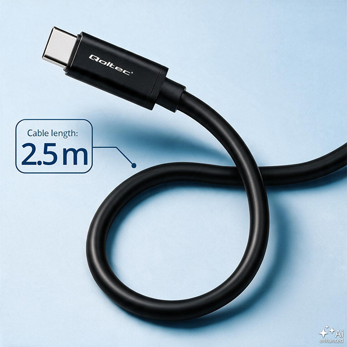 Qoltec USB-C-Kabel 52347 | 2.5m | Schwarz
