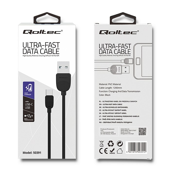 Qoltec USB-C-Kabel 50391 | 2.0 A | 1.2 m | USB 2.0 A